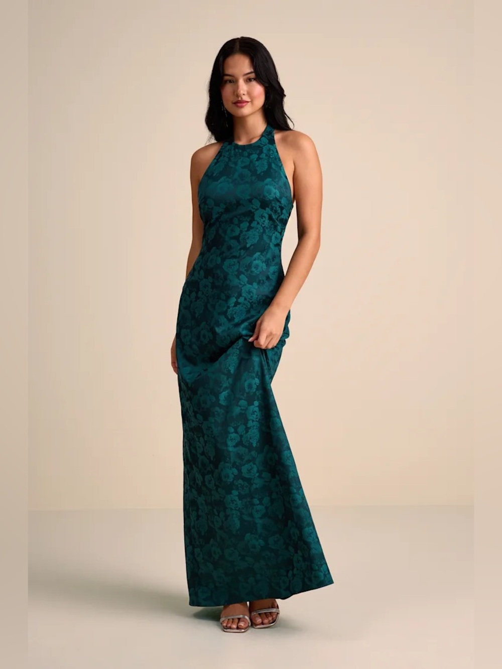 Lulu's Deep Teal Floral Halter Maxi Dress